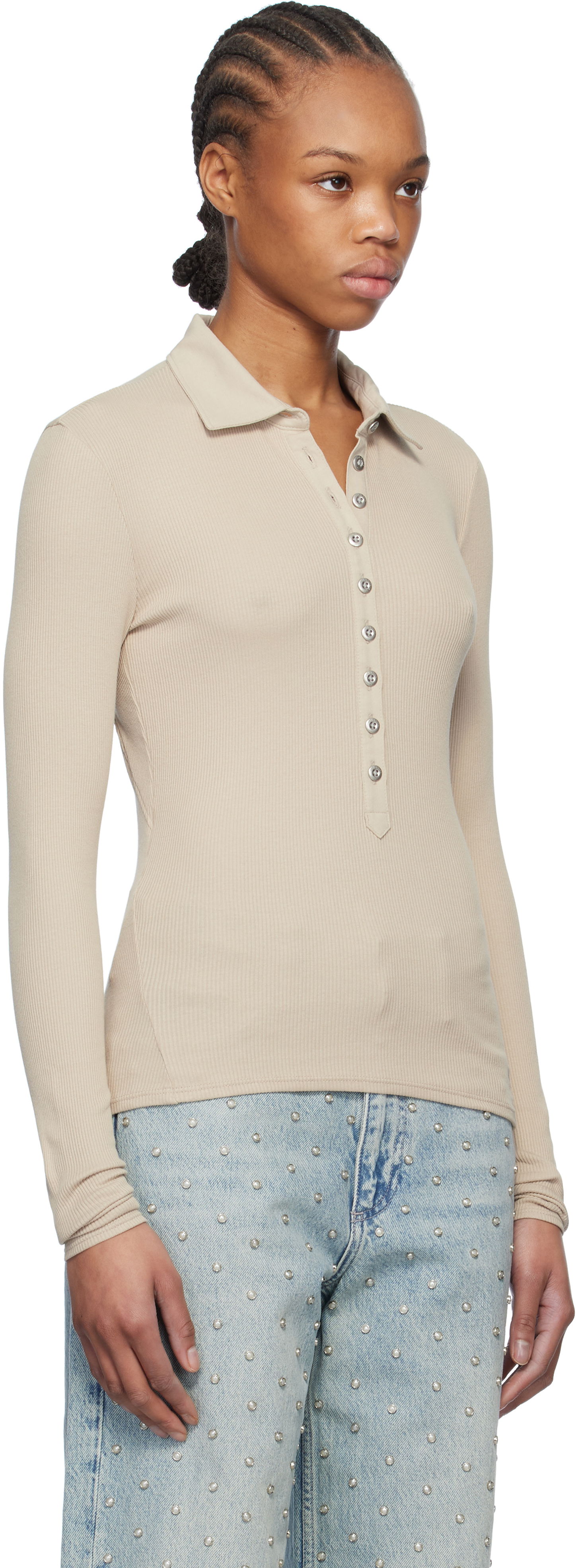 Polo majica rag & bone rag & bone Essential Rib Button Polo Bež | WCC24HP021CA21, 1