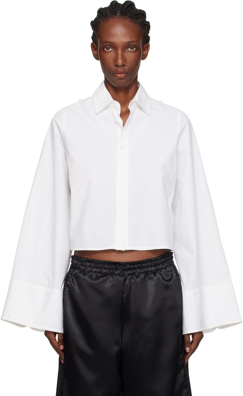 Srajce Maison Margiela MM6 Maison Margiela Cotton Cropped Shirt Bela | S52DT0044 M35480