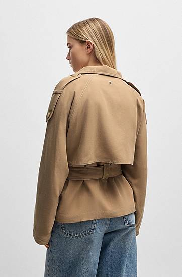 Trenčkot BOSS Belted Stand Collar Jacket with Contrast Stitching Bež | 50536642, 1