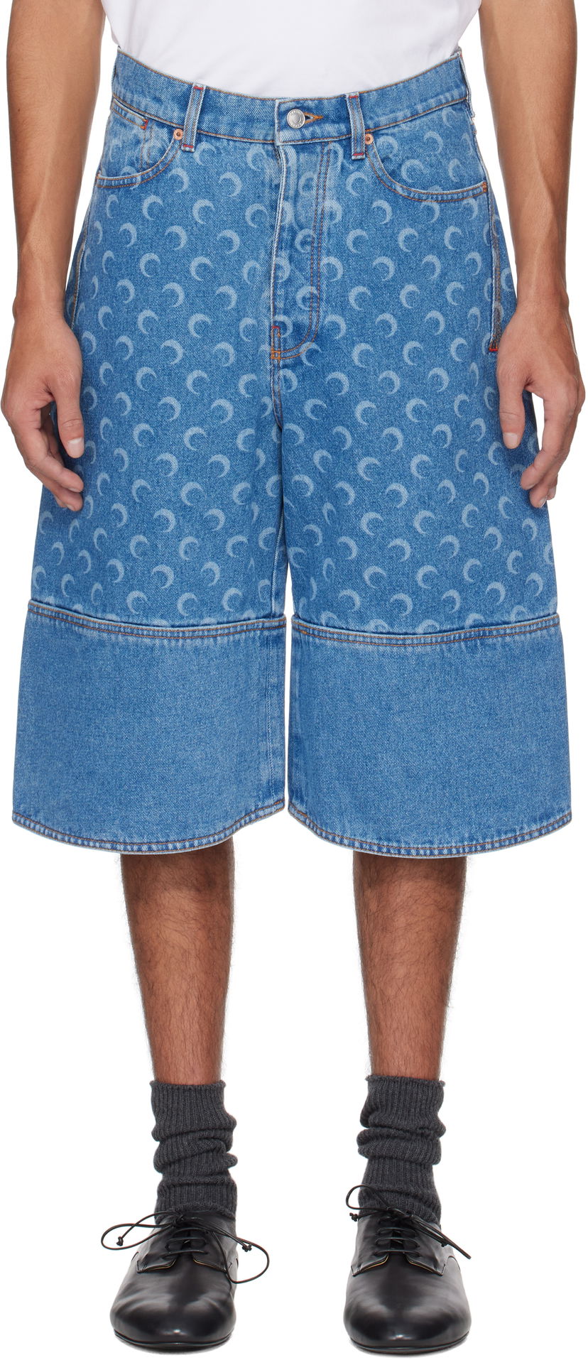 Kratke hlače Marine Serre Marine Serre Moon Laser Denim Shorts Modra | USH004A CDEN0002