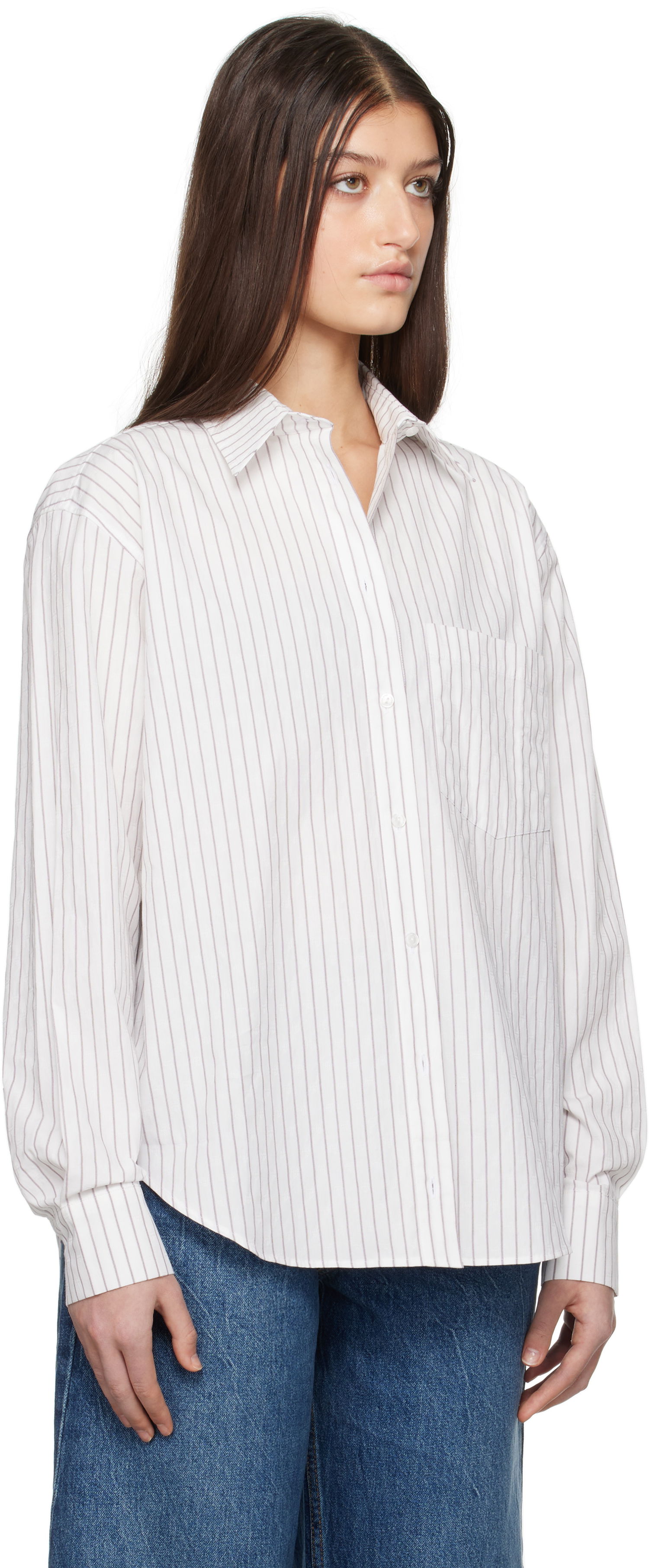 Srajce Anine Bing ANINE BING Braxton Striped Button-Down Shirt Bela | A-07-10842-MTL41, 1