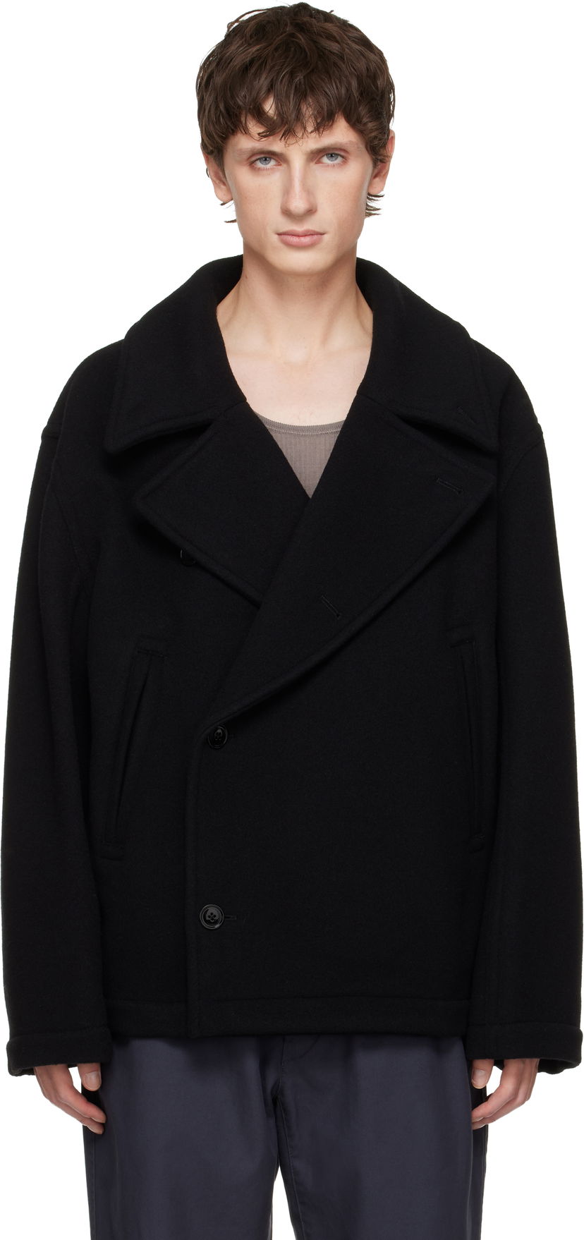 Plašči LEMAIRE Boxy Double-Breasted Coat Črna | CO1131 LF1116