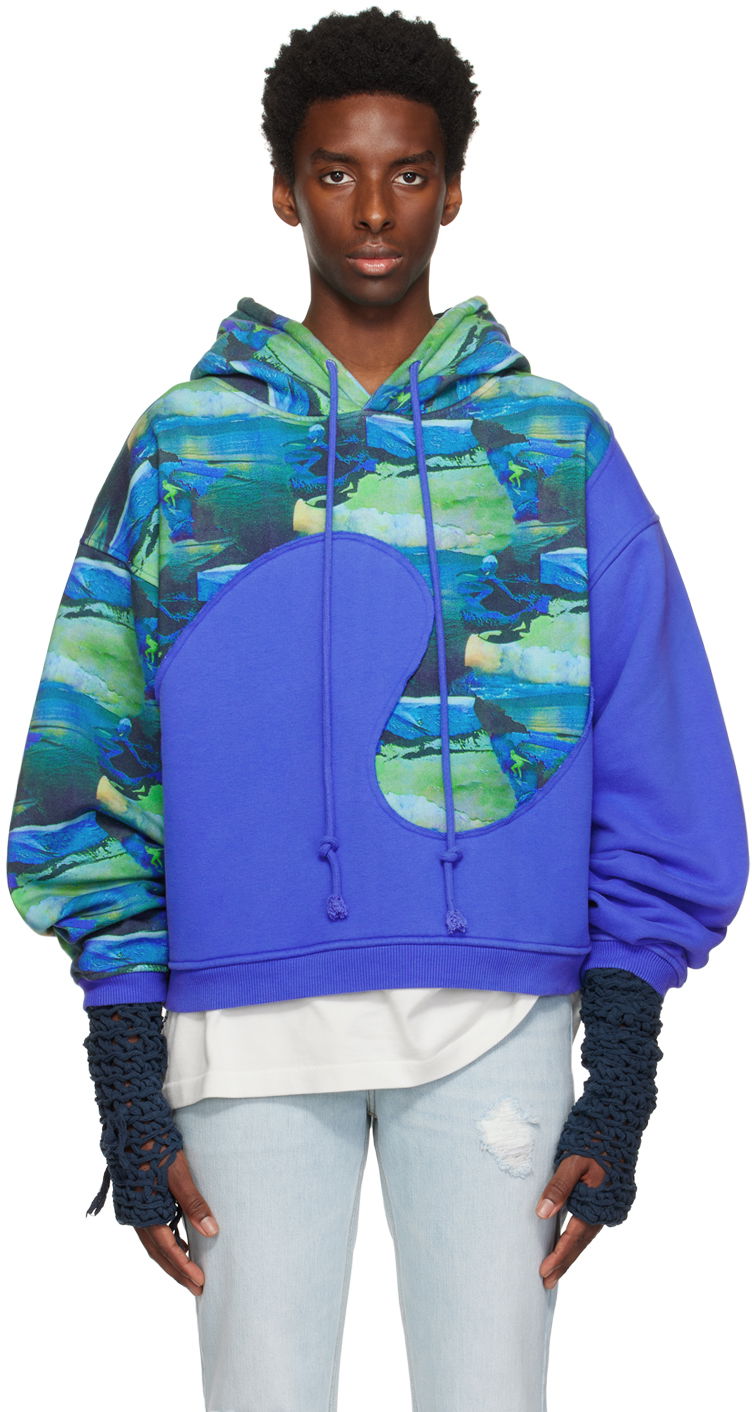 Pulover ERL Paneled Graphic Hoodie Modra | ERL06T038