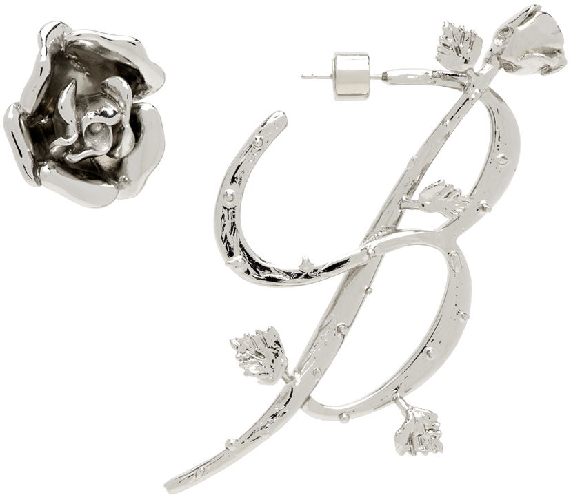 Uhani Blumarine Silver Rose 'B' Earrings Kovinski | P422W230A