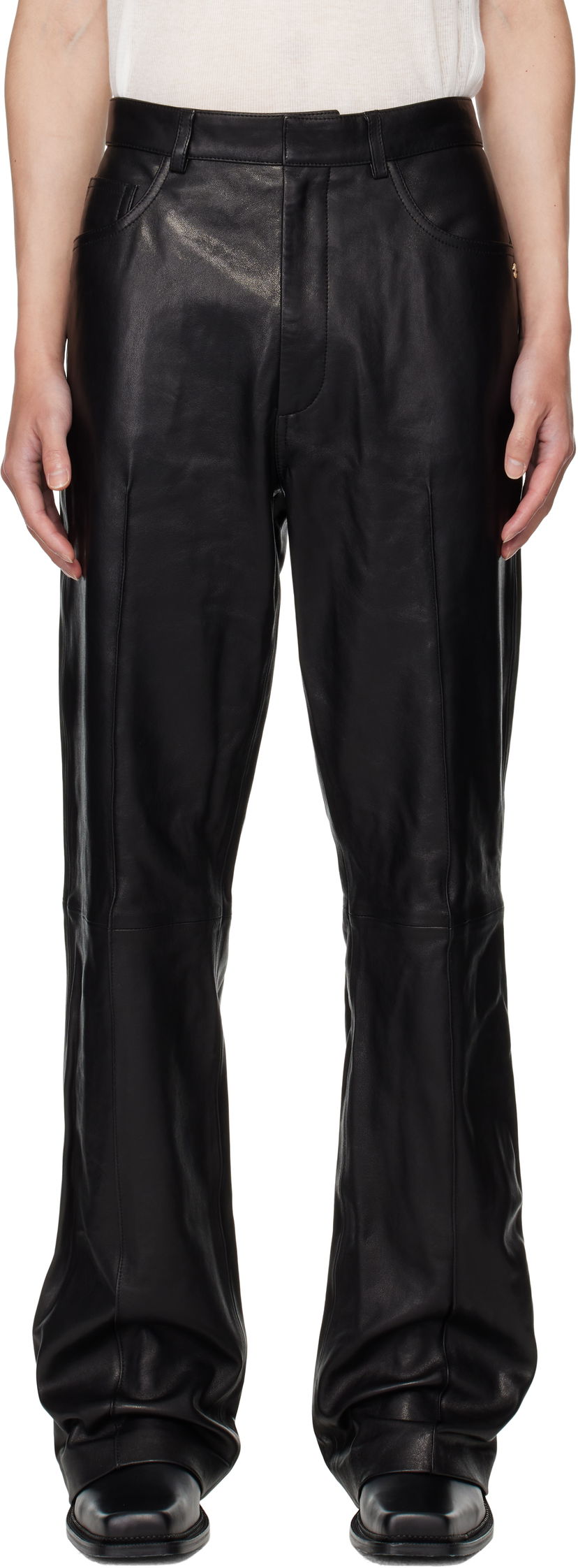 Hlače AMIRI AMIRI Boot Cut Leather Pants Črna | AMLTPA1009