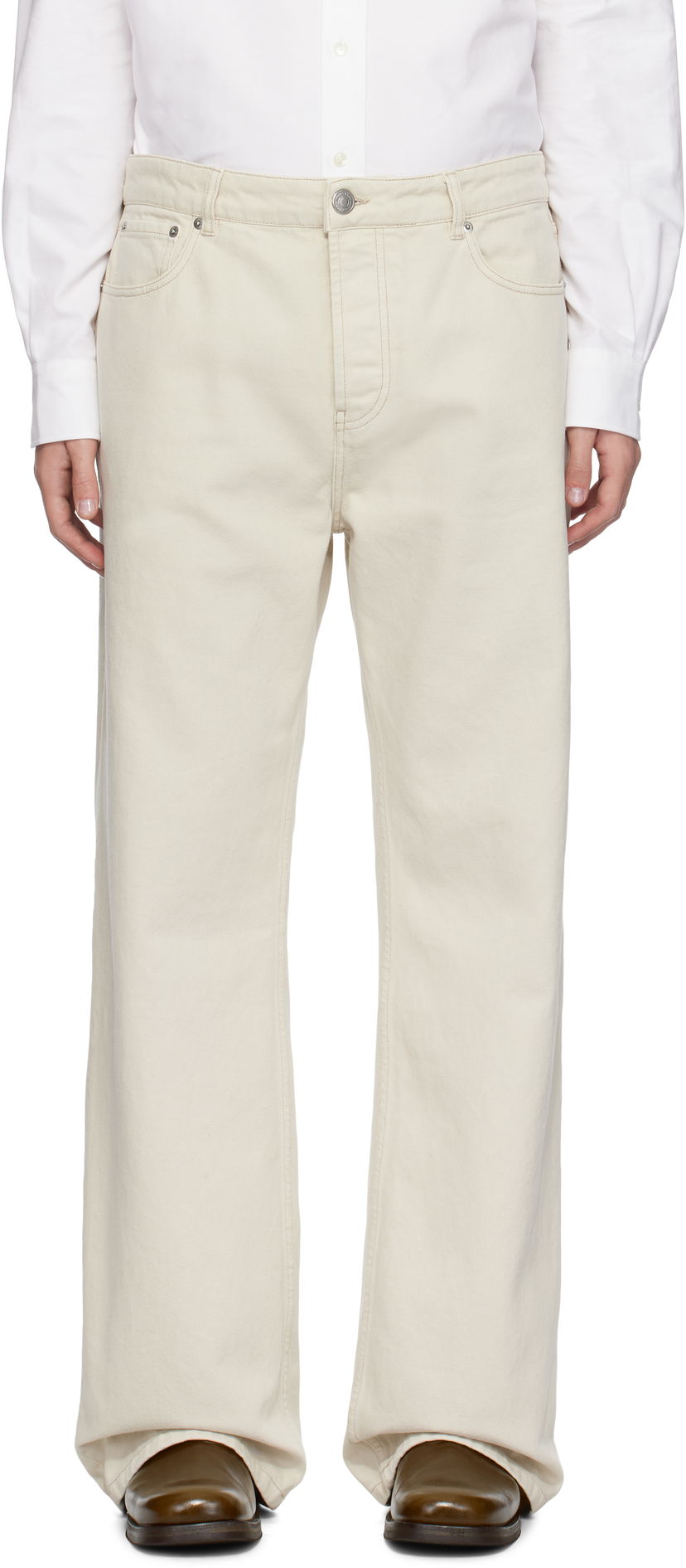 Kavbojke AMI Large Fit Jeans Bela | HTR450.CO0037