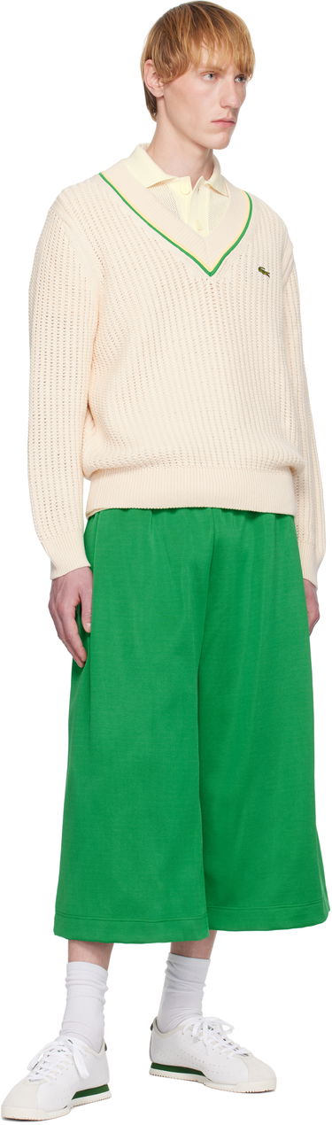 Pleteni pulover Lacoste Lacoste V-Neck Striped Tennis Sweater Bež | AH9303_GIH, 3