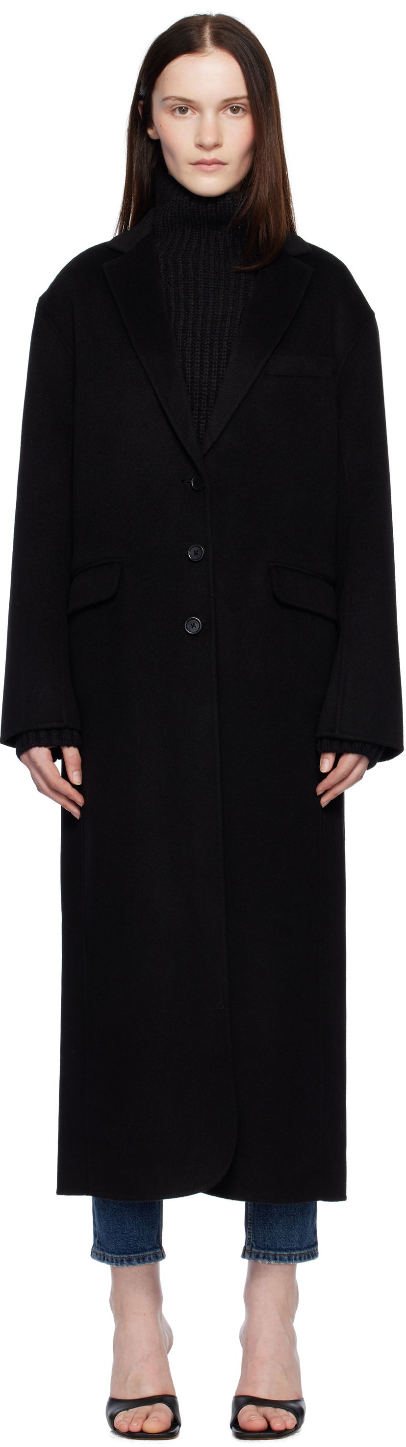 Plašči Anine Bing Long Wool-Blend Overcoat Črna | A-01-4163-000