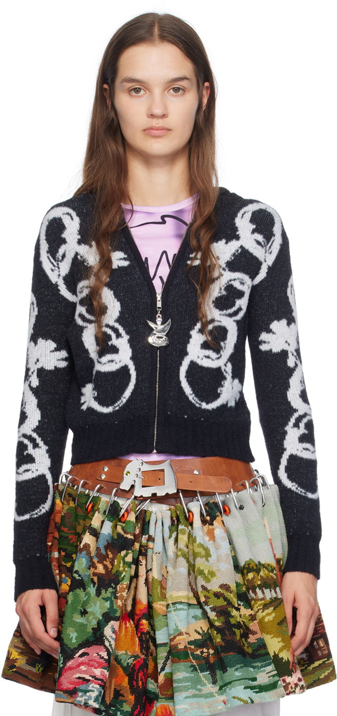 Pleteni pulover Chopova Lowena Chain Link Hooded Cardigan Črna | 5197