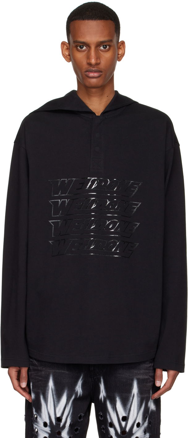 Pulover We11done We11done Embossed-Logo Cotton Henley Črna | WD-TT1-22-554-U-BK
