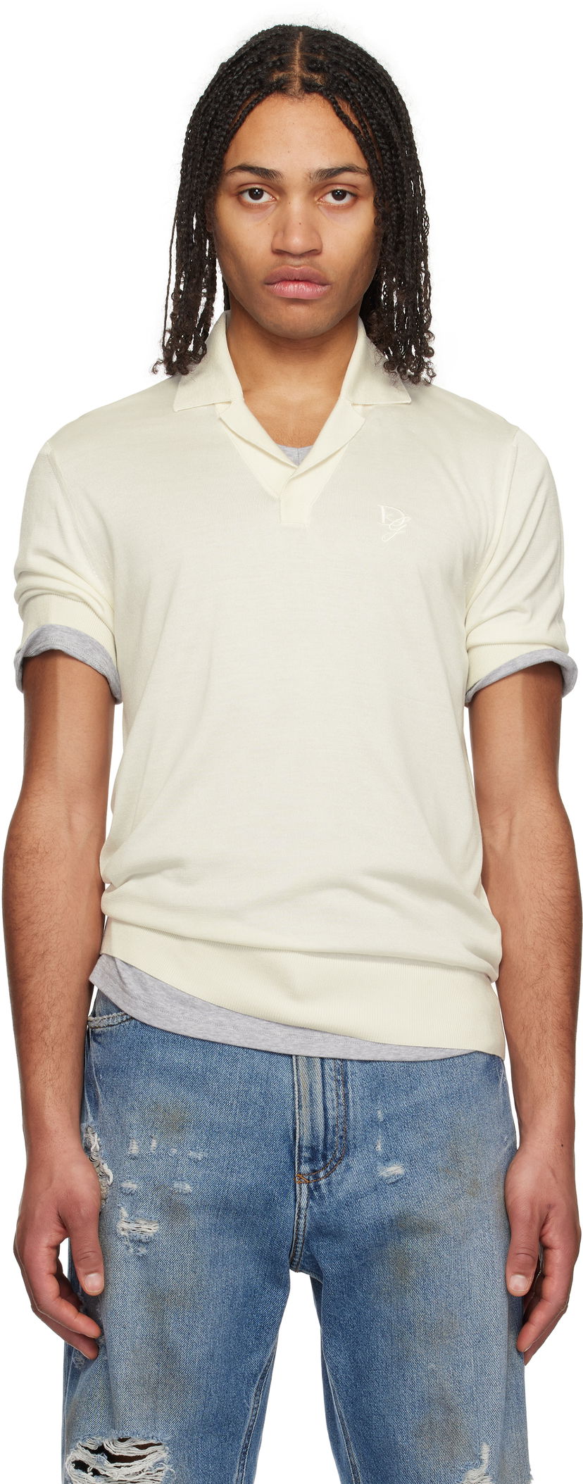 Polo majica Dolce & Gabbana Dolce&Gabbana Silk Polo with Logo Embroidery Bela | GXZ09ZJBSK3