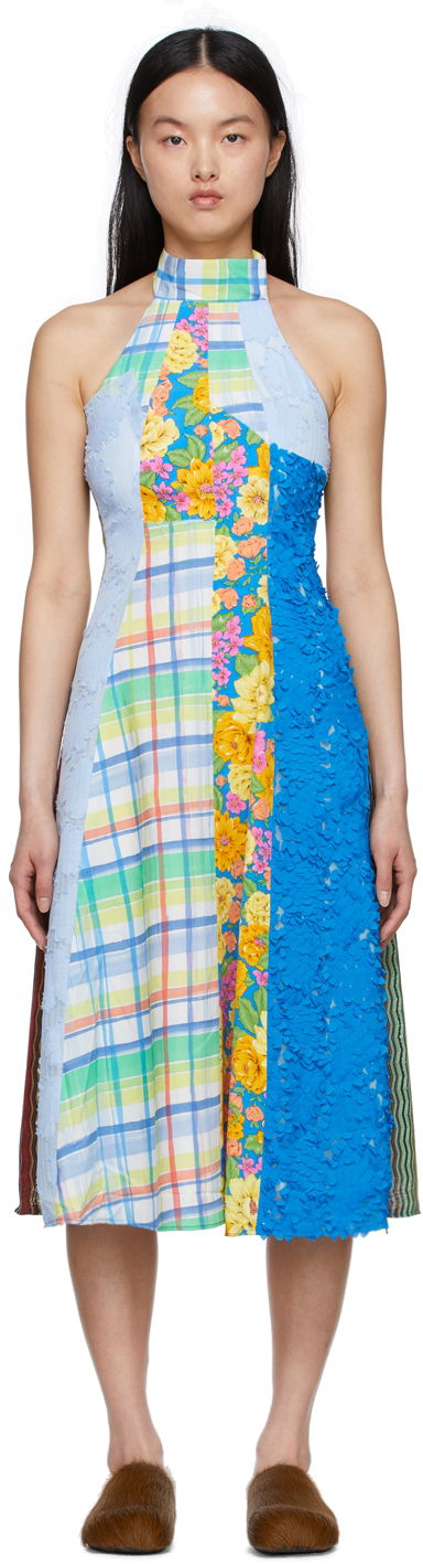 Obleke Andersson Bell Patchwork Halter Midi Dress Modra | atb742w, 0