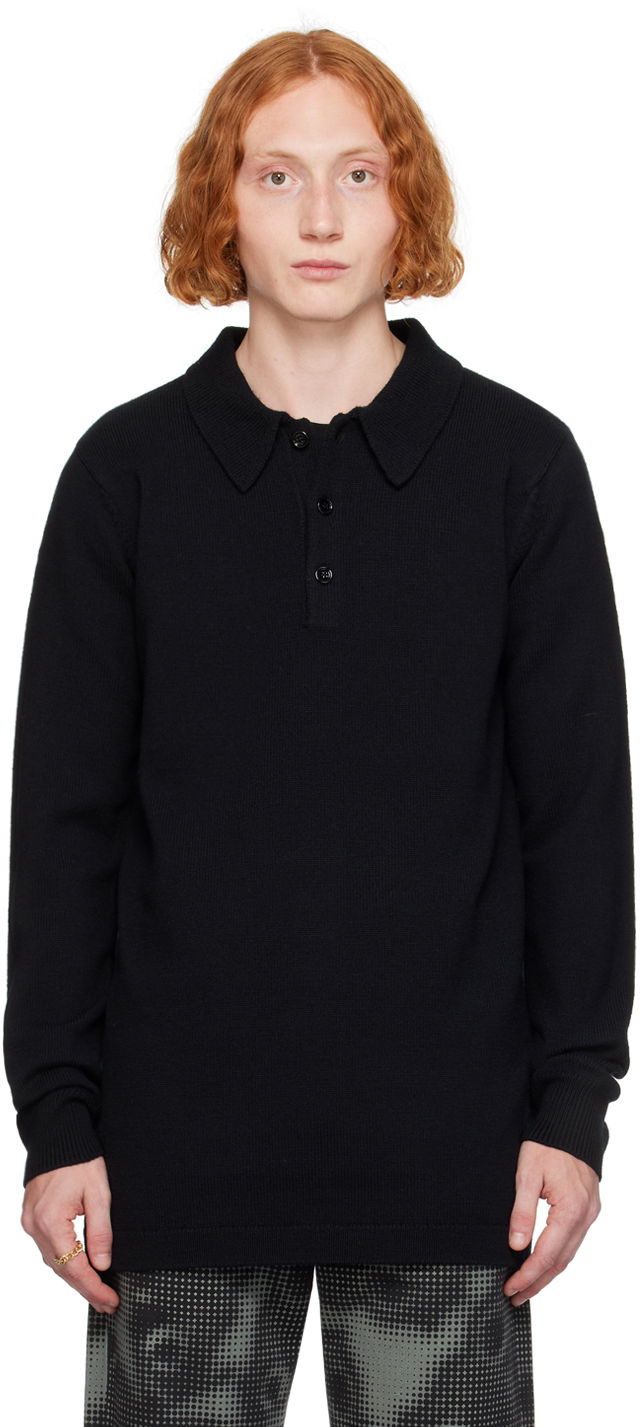 Polo majica Dries Van Noten Polo Virgin Wool Črna | 242-021228-9706