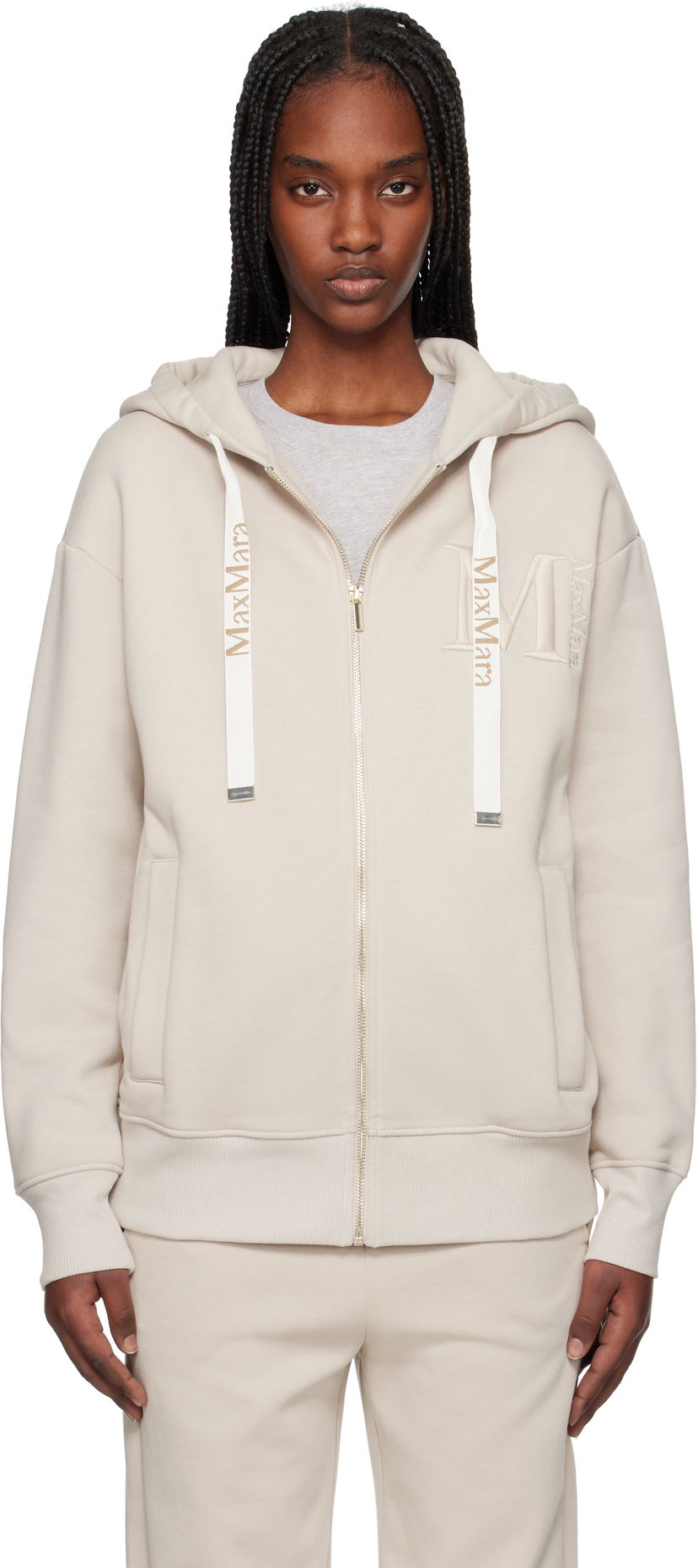 Pulover Max Mara Max Mara Pecos Zip-Up Hoodie Bež | 2519921031600