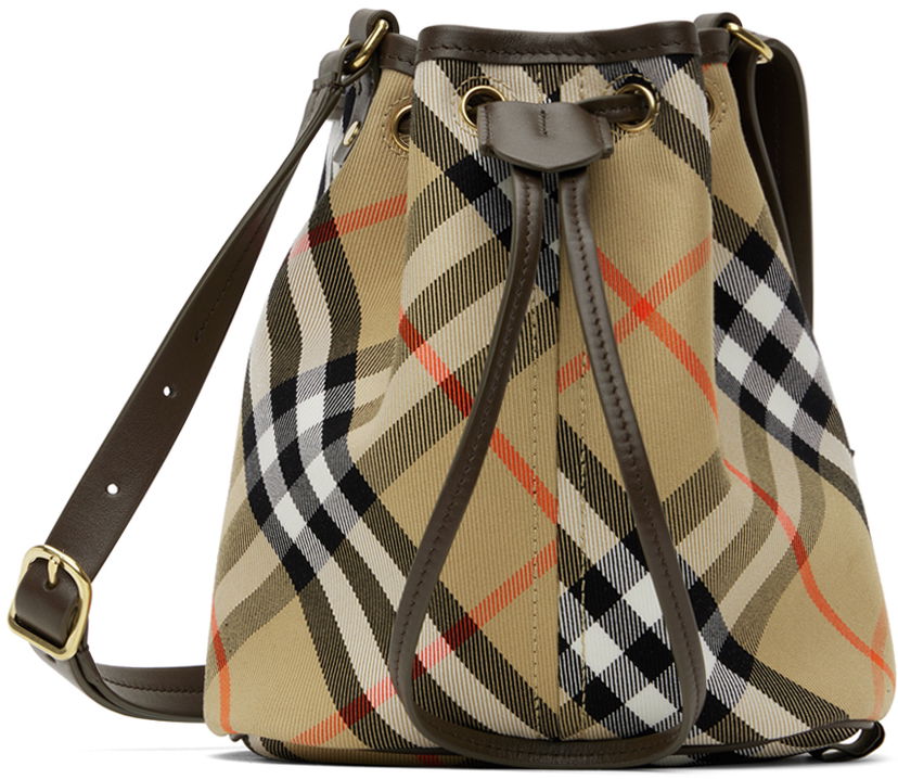 Torba za čez ramo Burberry Drawstring Check Bag Bež | 8093804