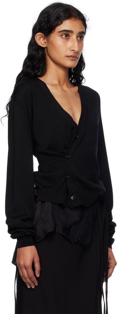 Pleteni pulover Ann Demeulemeester Ann Demeulemeester Zofia Asymmetric Spliced Cardigan Črna | 2510-W-KN18-KN056-099, 1
