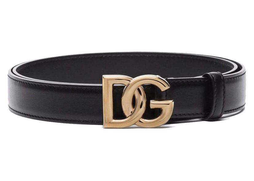 Pasovi Dolce & Gabbana Logo Buckle Leather Belt Black Črna | BE1447AW070
