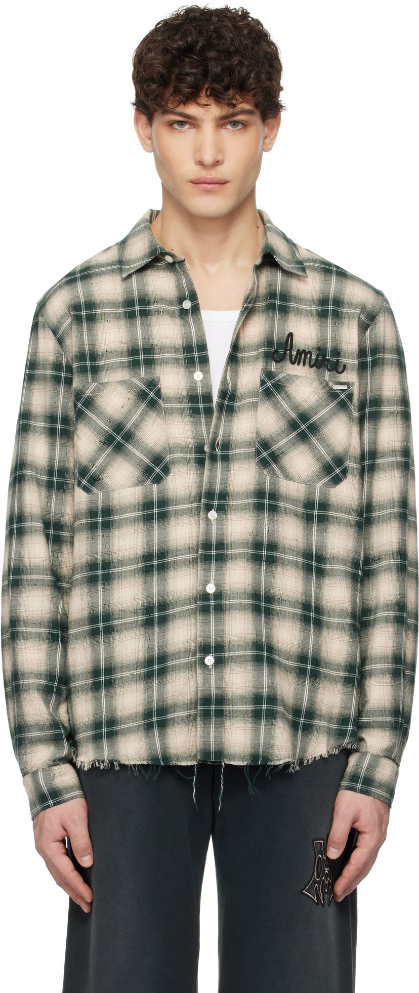 Srajce AMIRI Amiri Shotgun Distressed Plaid Flannel Shirt Zelena | AMSTFL1009