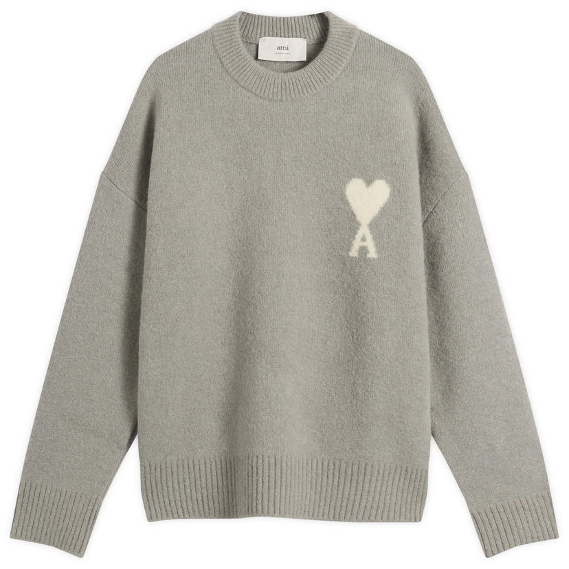 Pleteni pulover AMI Men's Alpaca Knit ADC Crew Neck Jumper, Size Large Siva | H25UKS836-KN0135-058H25