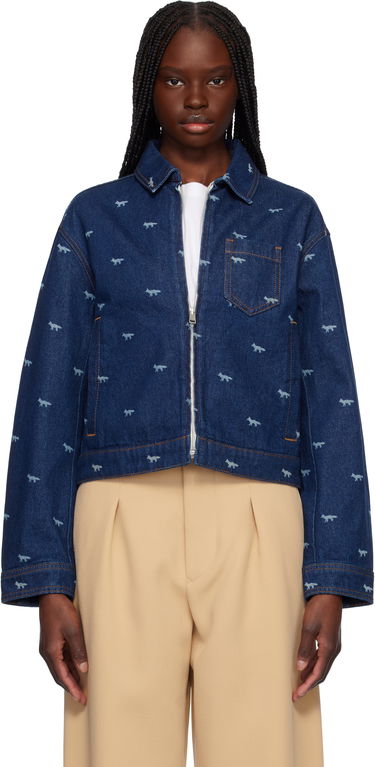 Bomber jakna MAISON KITSUNÉ Maison Kitsuné Zipped Cropped Denim Jacket Modra | OW02104WD4014, 0