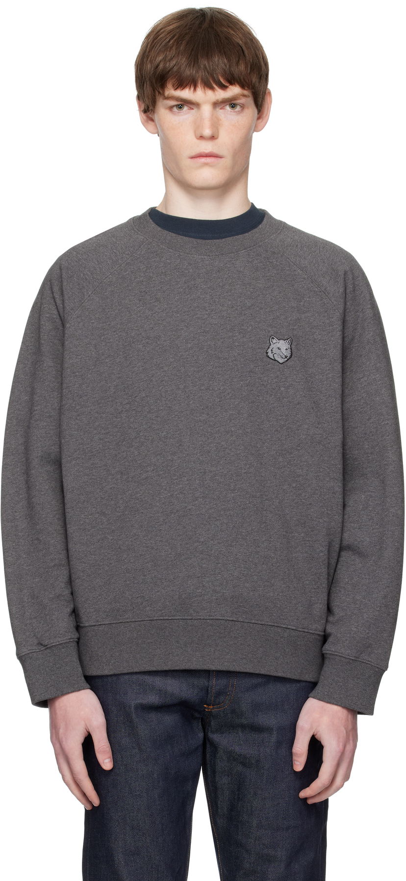 Pulover MAISON KITSUNÉ Maison Kitsuné Fox Head Patch Oversize Sweatshirt Siva | PM00306KM0340