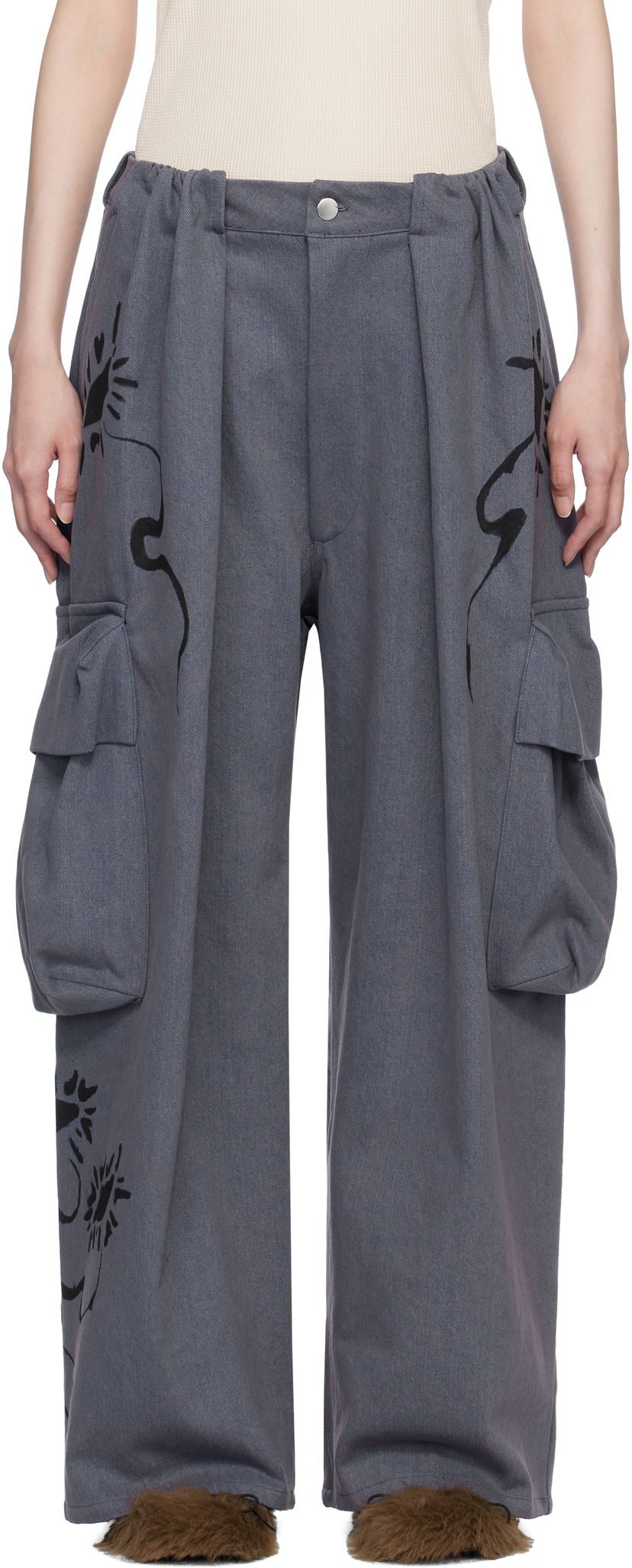 Cargo hlače Collina Strada Collina Strada Pleated Denim Cargo Pants Siva | XX6038
