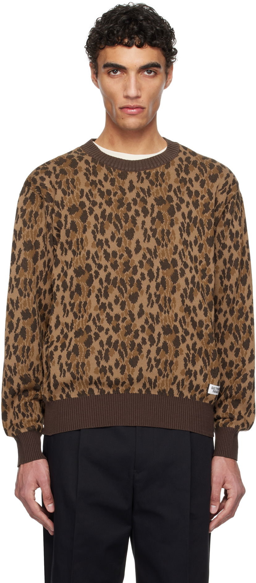 Pleteni pulover WACKO MARIA WACKO MARIA Leopard Jacquard Knit Sweater Rjava | 25SSE-WMK-KN05