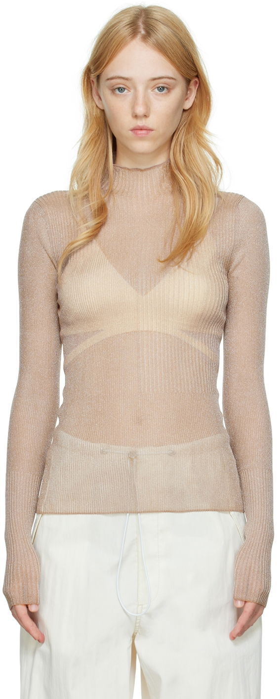 Pleteni pulover Dion Lee Dion Lee Ribbed Long Sleeve T-Shirt Bež | C7095P22