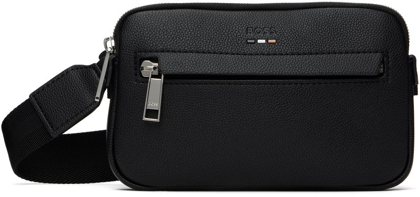Torba za čez ramo BOSS Pebble-Grained Faux-Leather Bag Črna | 50548031