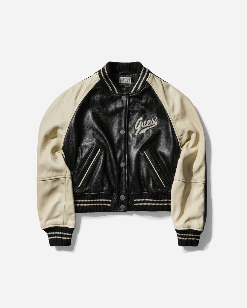 Bomber jakna GUESS Varsity Leather Jacket Črna | W4BN20L0UT0 JTMU