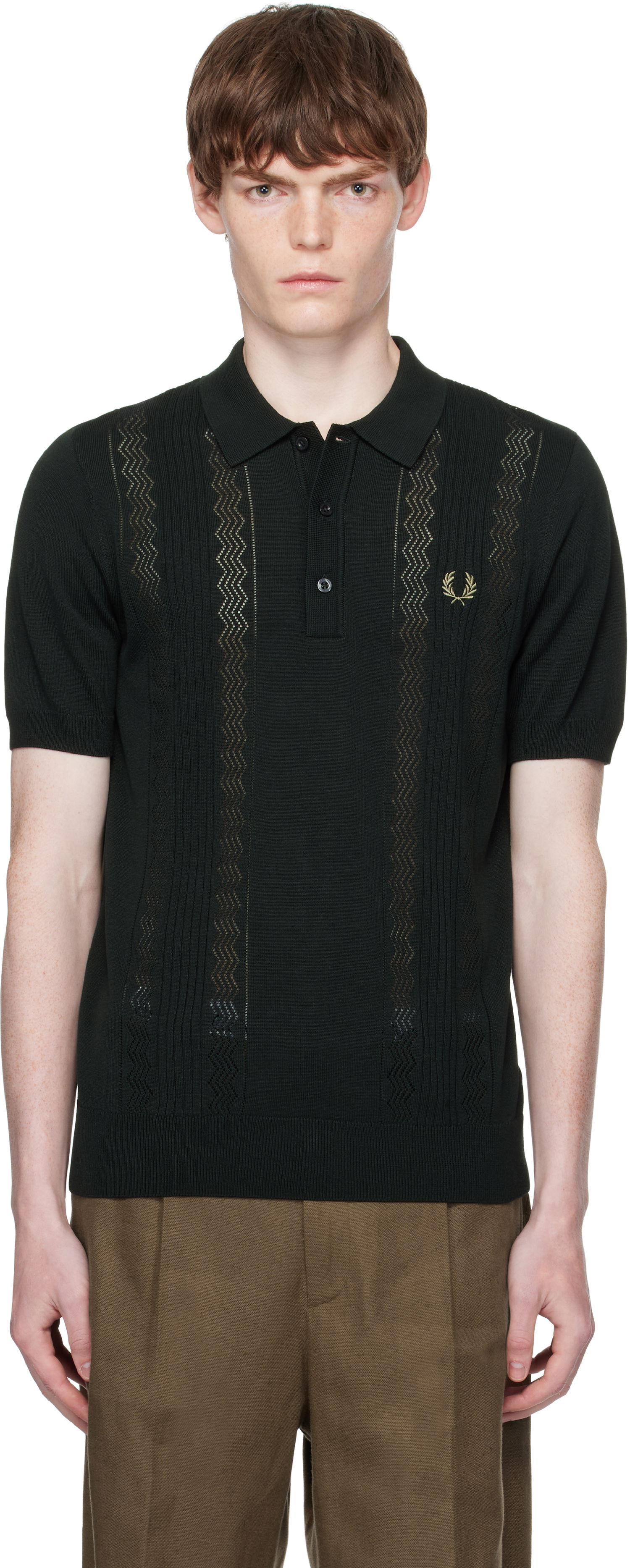 Polo majica Fred Perry Fred Perry Pointelle Panel Knitted Polo Zelena | K9750, 0