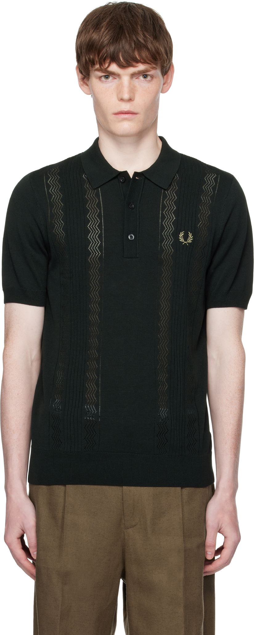 Polo majica Fred Perry Fred Perry Pointelle Panel Knitted Polo Zelena | K9750