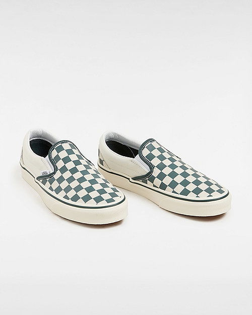 Superge in čevlji Vans Classic Slip-on Checkerboard Shoes (checkerboard Green/true White) Unisex White, Size 2.5 Siva | VN000BVZBGN, 1