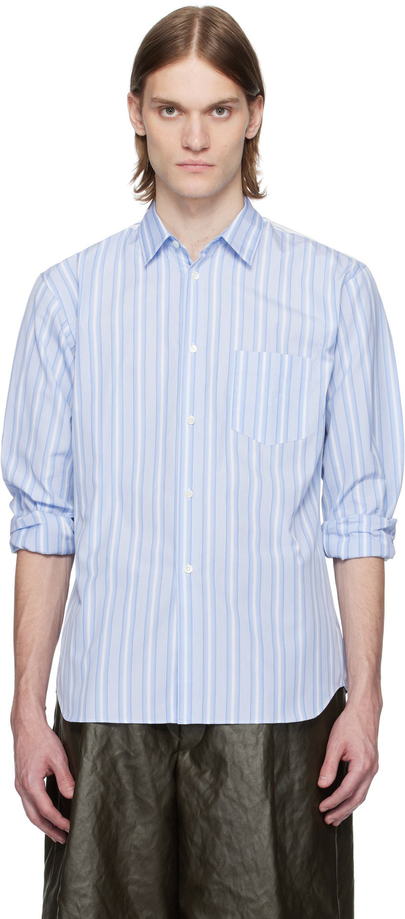 Srajce Comme des Garçons Comme des Garçons Shirt Yarn Dyed Stripe Poplin Shirt Modra | FZ-B401-051