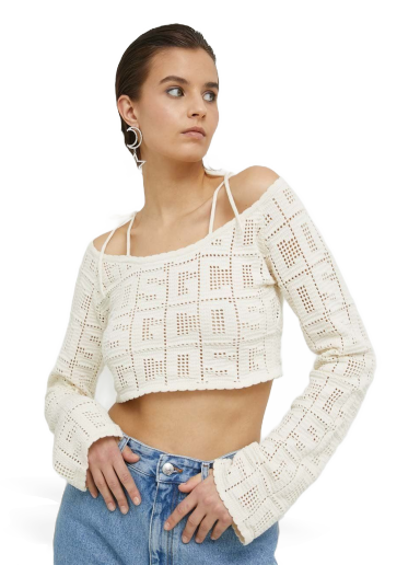 Pleteni pulover GCDS Cropped Sweater Bež | SS23W380920