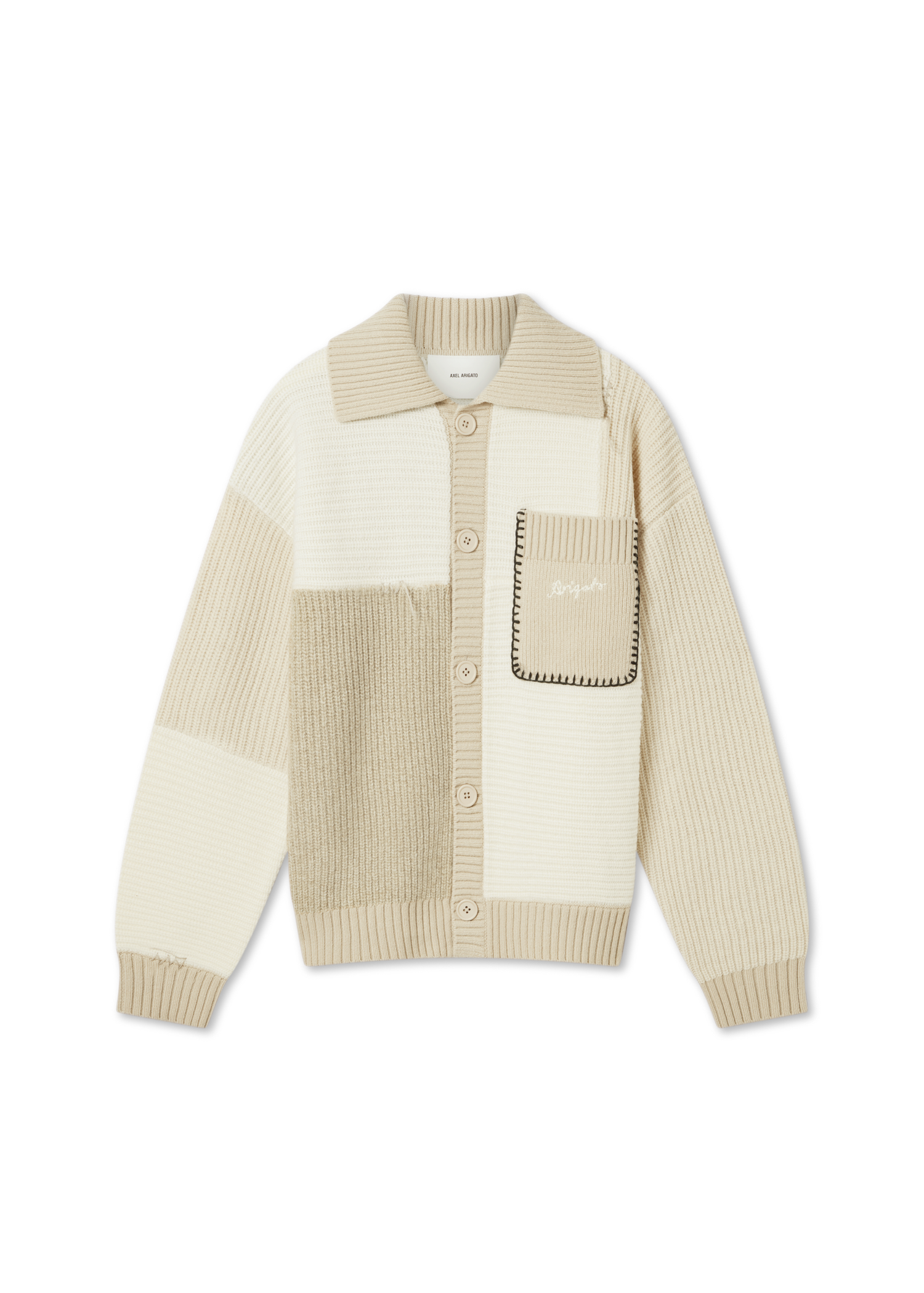 Pleteni pulover AXEL ARIGATO Beige Patchwork Knitted Cardigan Bela | A3066002, 1