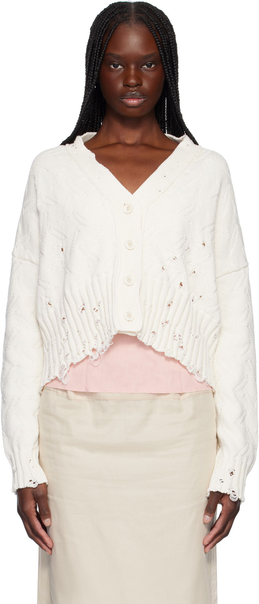 Pleteni pulover Marni Marni Distressed Cropped Cardigan Bela | CDMD0403A0 UFC658