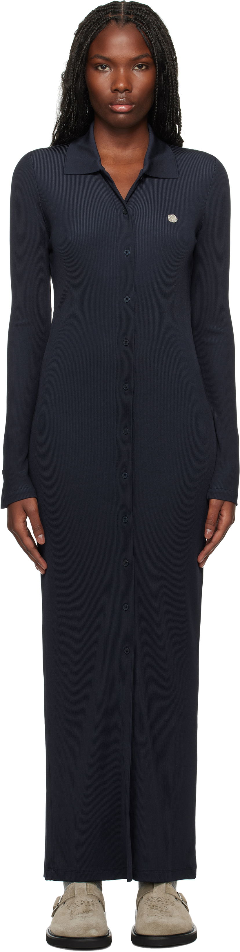 Obleke KENZO Long Rib Cardigan Dress Mornarica | FE62RO7654SS
