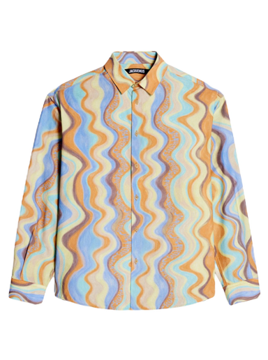 Srajce Jacquemus La Chemise Simon Classic Print Desert Waves Blue Stripes Bež | 216SH001-1356-3EU