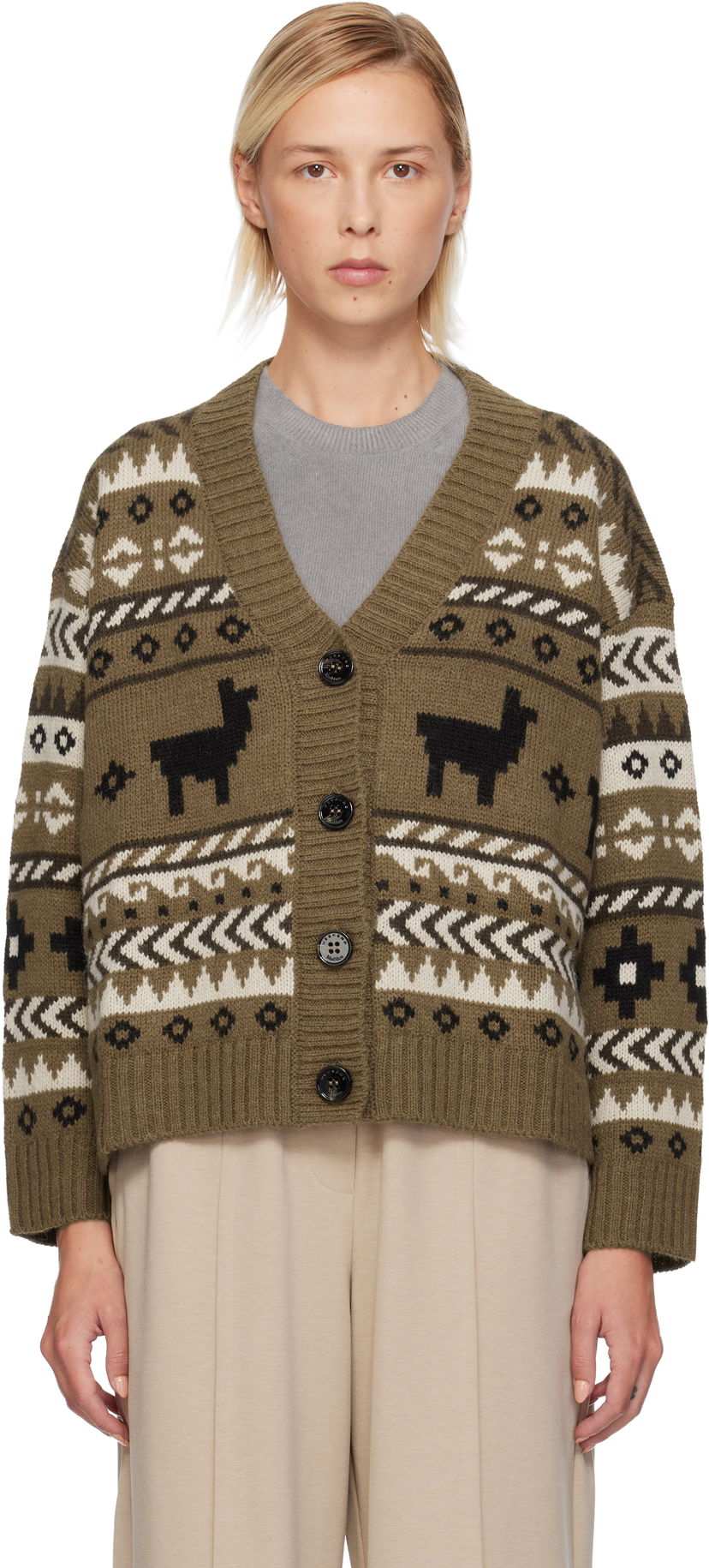Pleteni pulover Max Mara Llama Motif Fair Isle Cardigan Večbarvna | 2525346092600