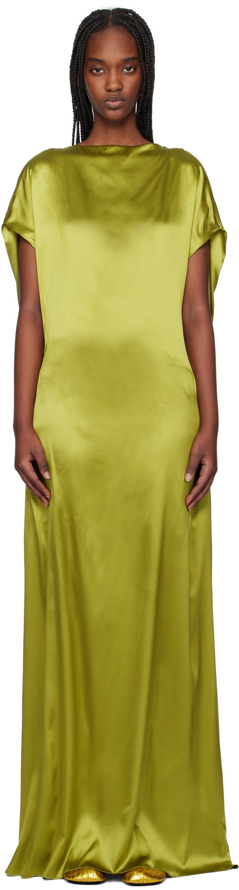 Obleke Dries Van Noten Dries Van Noten Silk Floor Length Dress Zelena | 251-011035-1032