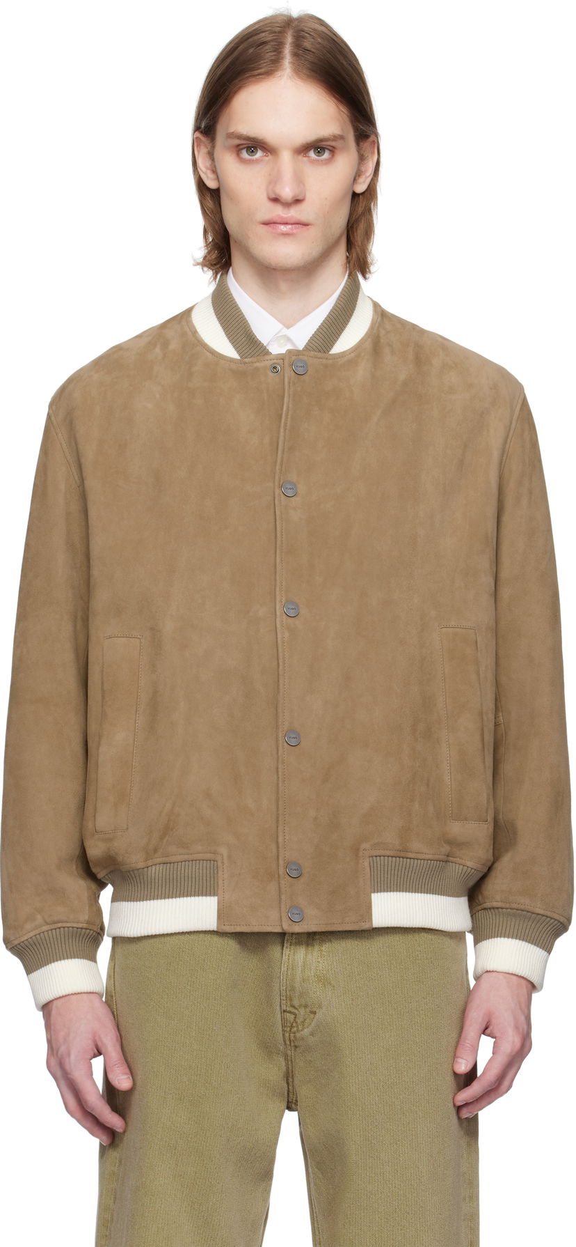Bomber jakna BOSS HUGO Ribbed-Trim Suede Bomber Jacket Rjava | 50534326