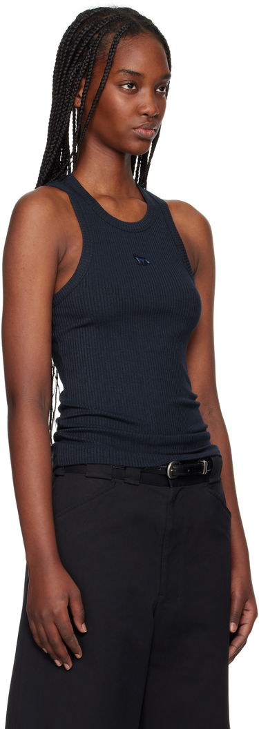 Majica brez rokavov MAISON KITSUNÉ Maison Kitsuné Baby Fox Patch Ribbed Tank Top Mornarica | OW00604KJ0134, 1