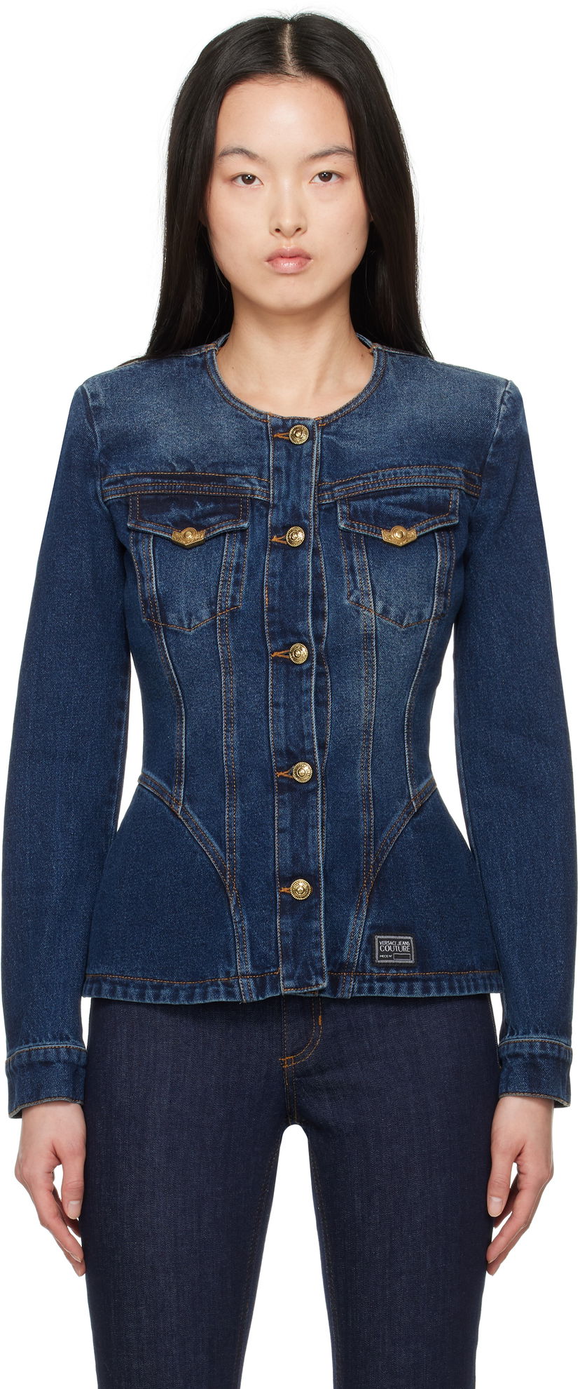 Jakna Versace Versace Jeans Couture Fitted Denim Jacket Modra | E78HAS457_EDW009VF1