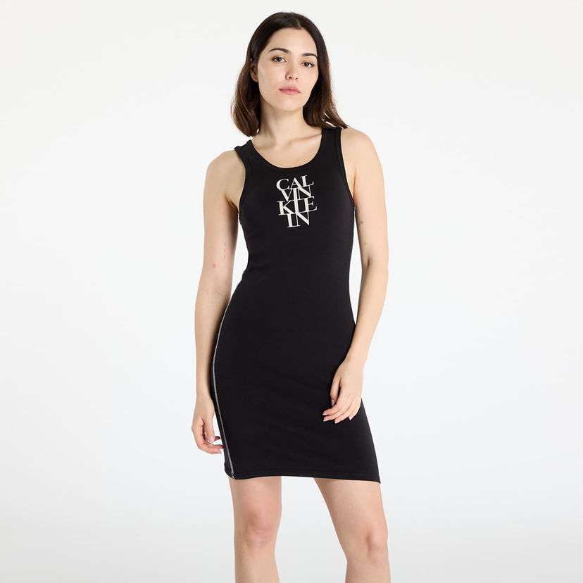 Obleke CALVIN KLEIN Calvin Klein Jeans Women's Cotton Rib Dress Črna | LV044C203G UB1