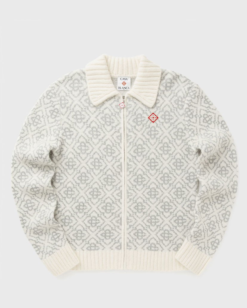 Pleteni pulover Casablanca Monogram Knitted Zip-Up Cardigan Bela | M-AW25-KW-1042-01