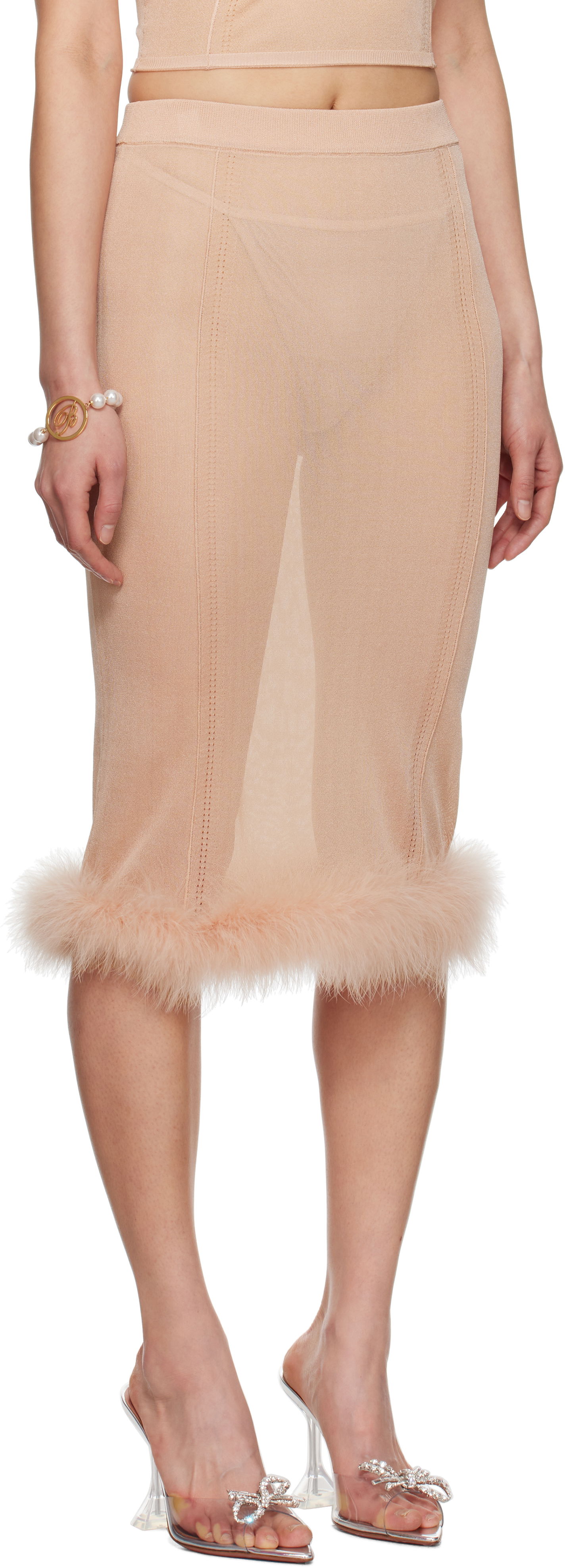 Krila Blumarine Blumarine Knit Midi Skirt with Feather Trim Bež | P522G234A, 1