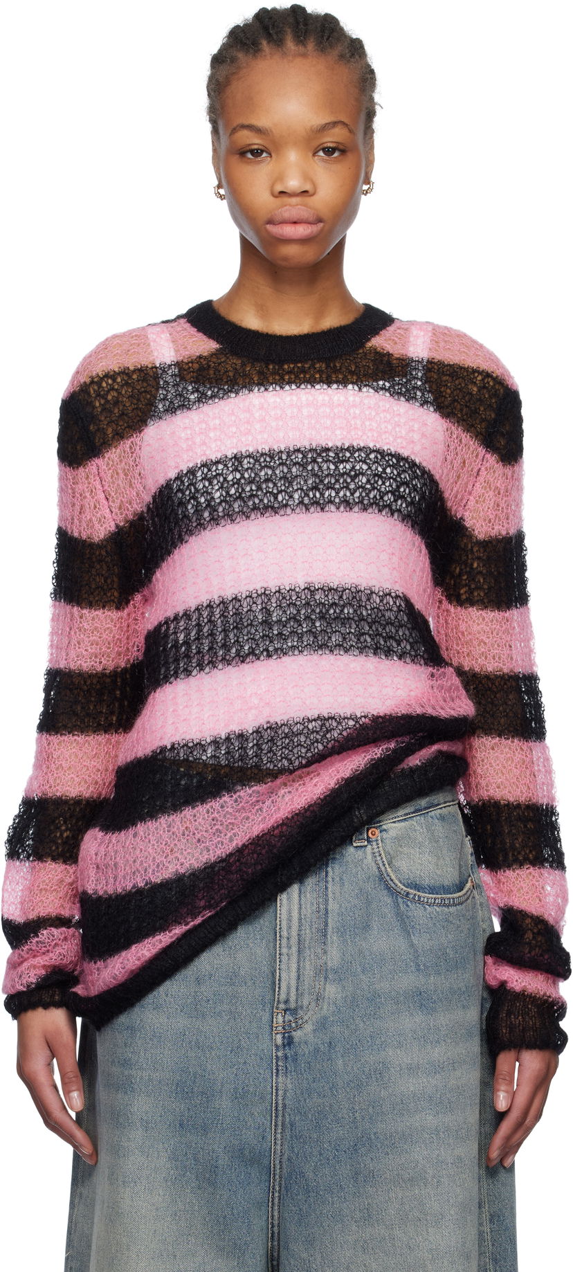 Pleteni pulover We11done We11done Striped Knit Sweater Roza | WD-KT0-25-643-U-PK