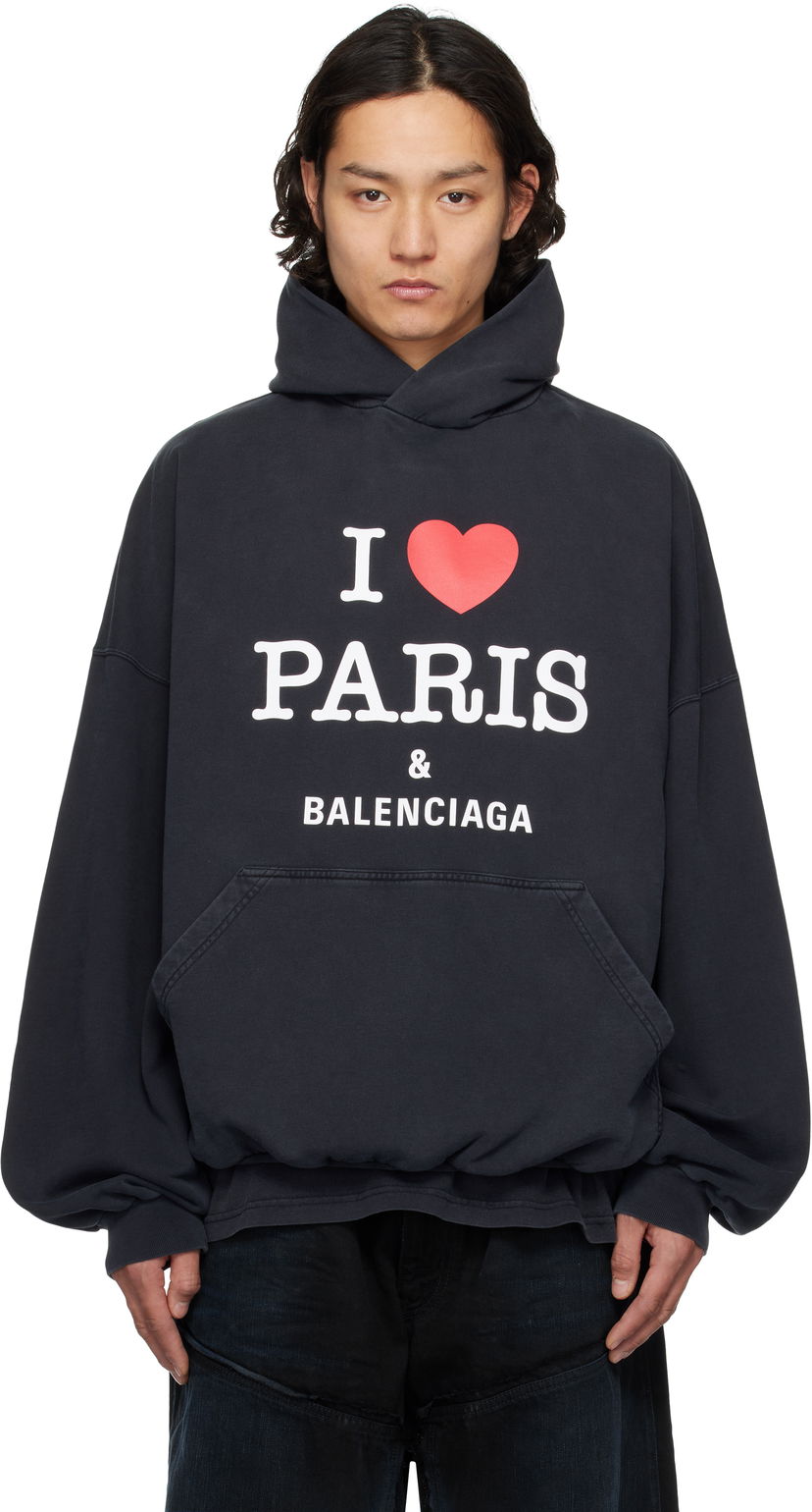 Pulover Balenciaga Balenciaga 'I Love Paris & Balenciaga' Hoodie Črna | 803265TRVM6