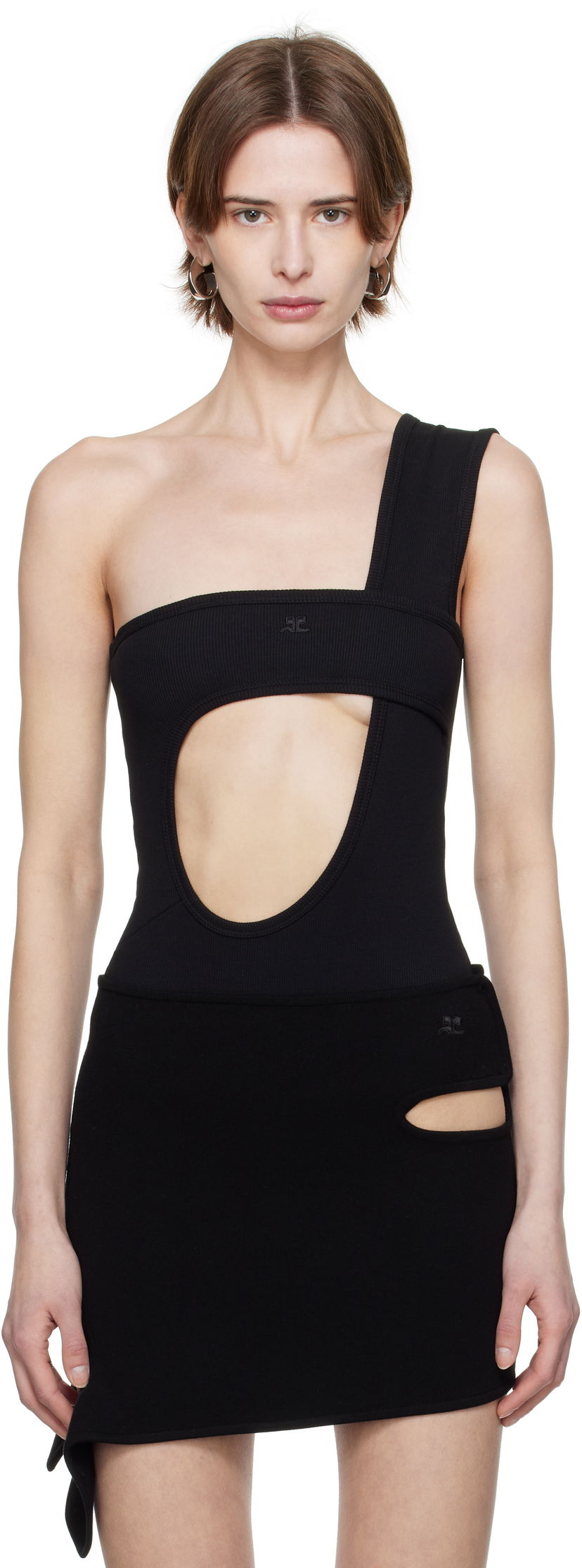 Obleke Courrèges Courrèges Rib One-Shoulder Bodysuit Črna | 125JBD117JS0194